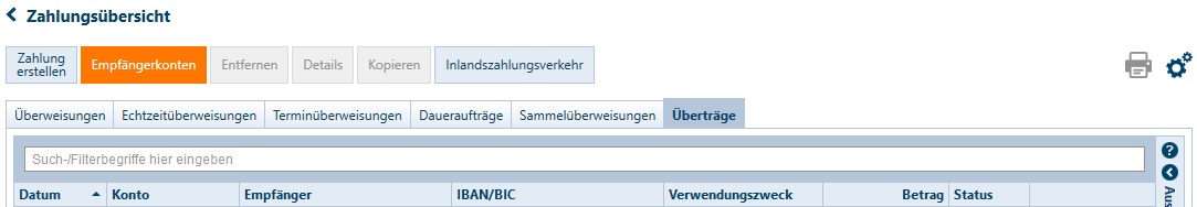 Screenshot Zahlungsübersicht