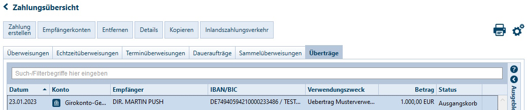 Screenshot Zahlungsübersicht