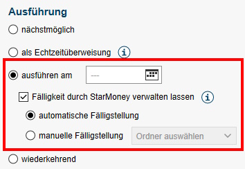 Screenshot Optionen Ausführung