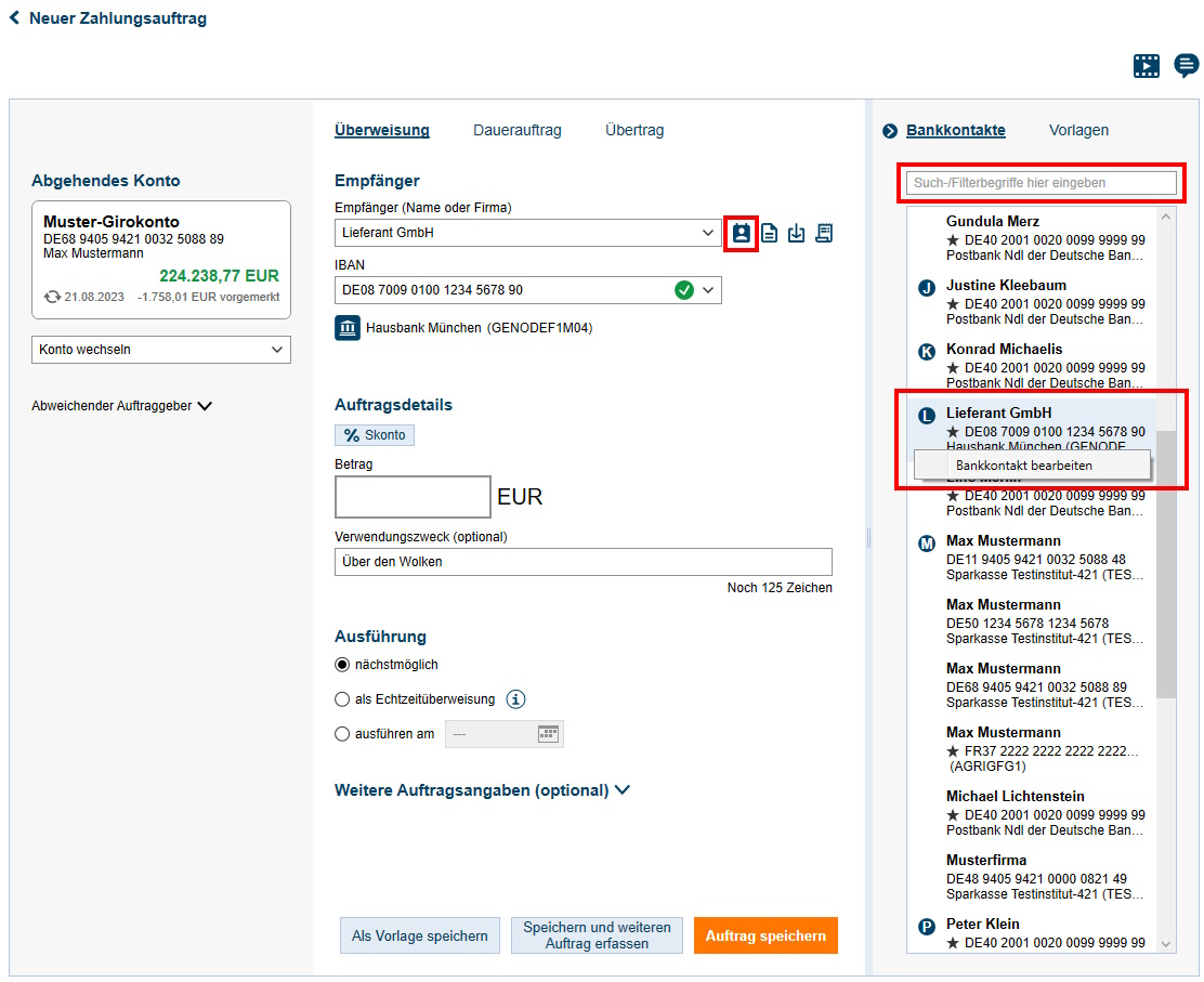 Die SEPA-Überweisung/Terminüberweisung in StarMoney Business 11 ...
