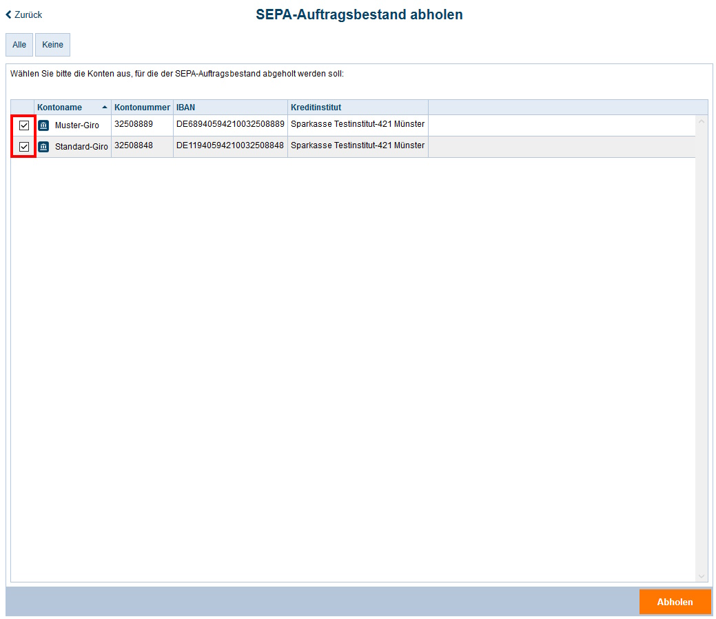 Screenshot Bestand abholen