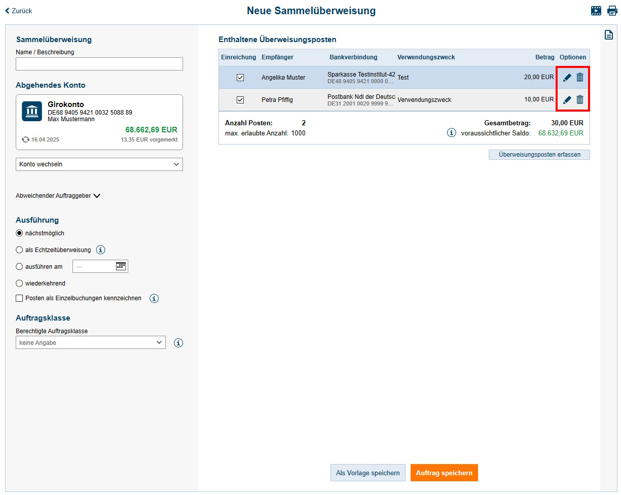Screenshot Zahlungsformular