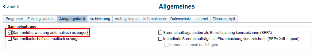 Screenshot Einstellungen Allgemeines