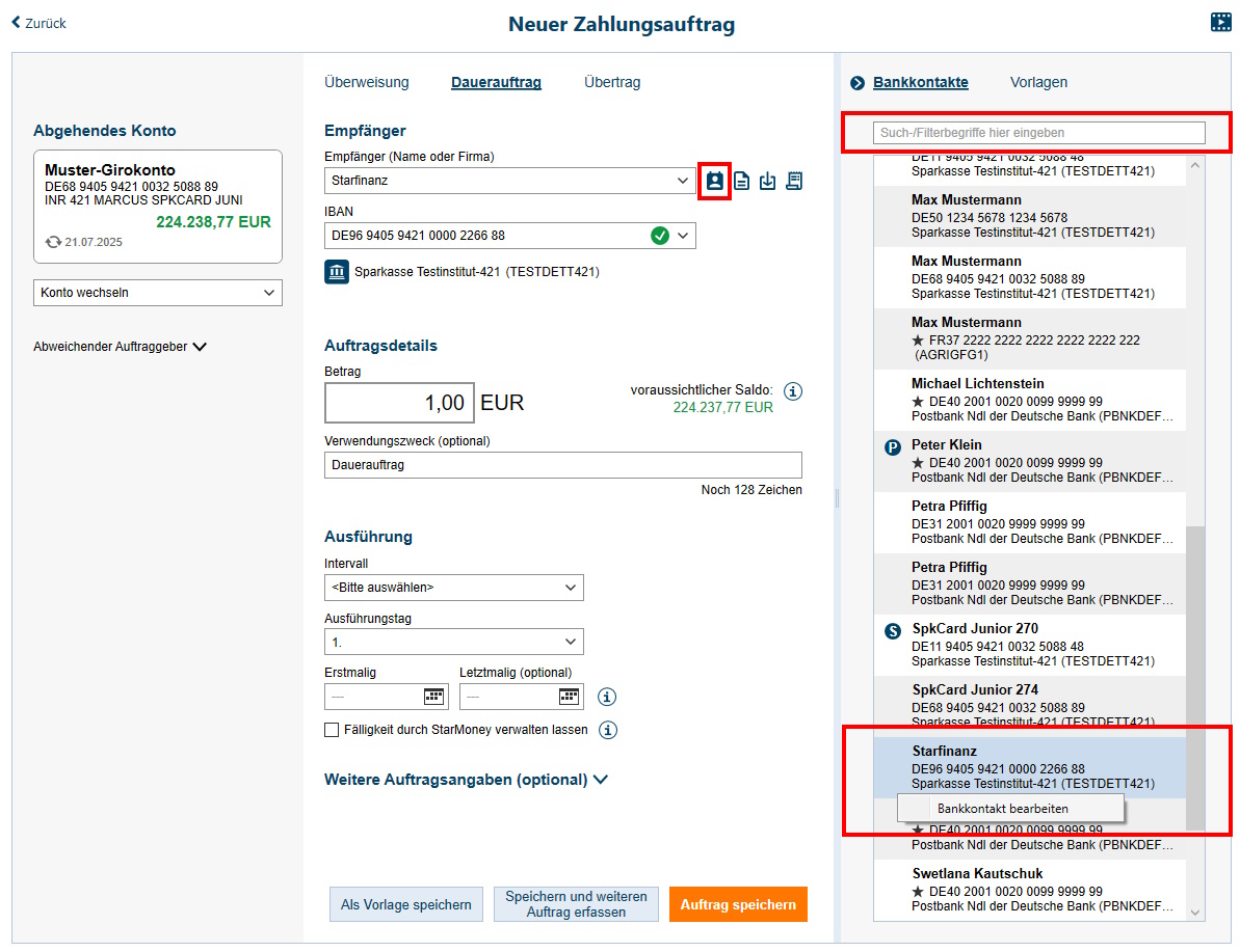 Screenshot neuer Zahlungsauftrag