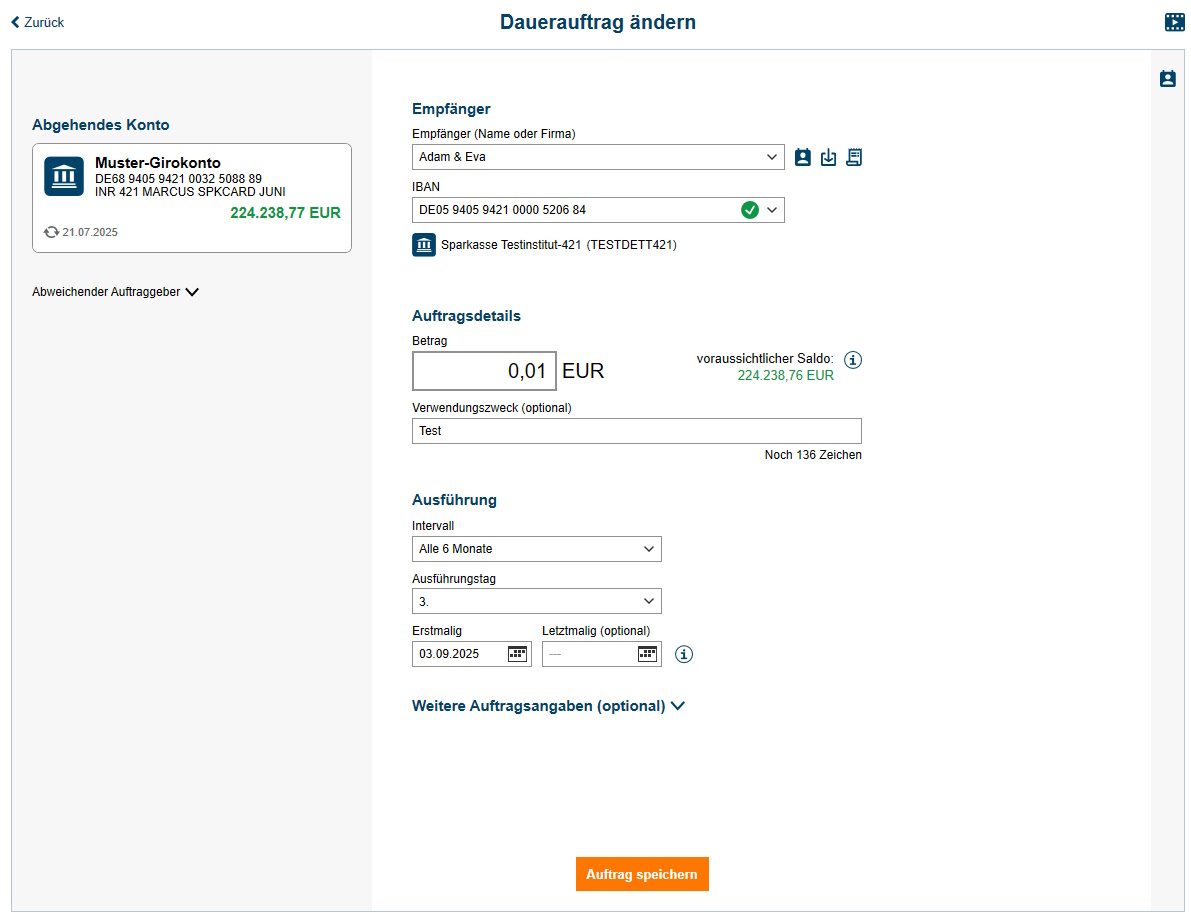 Screenshot Dauerauftrag ändern