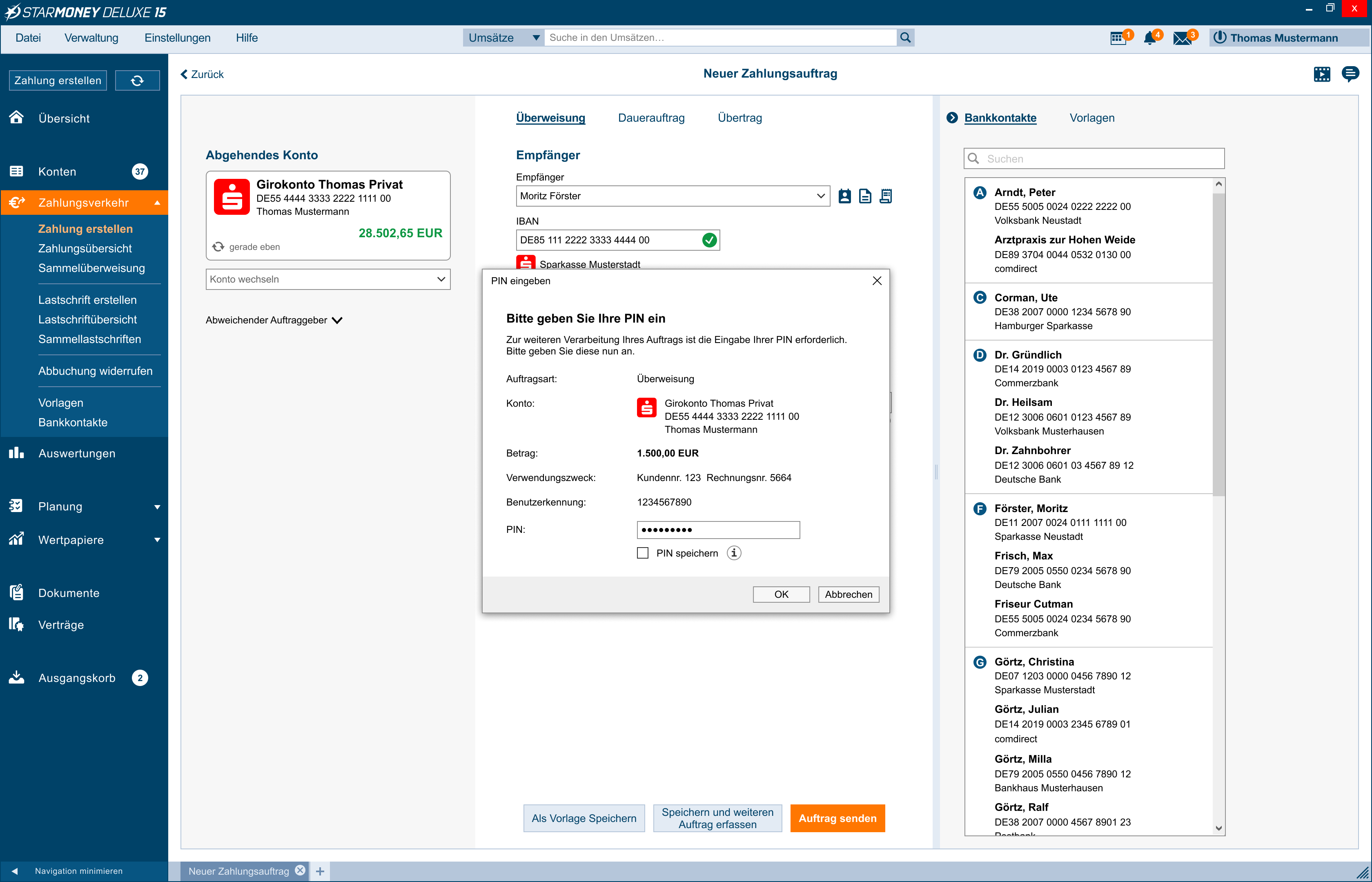 Screenshot der Abfrage der PIN in StarMoney