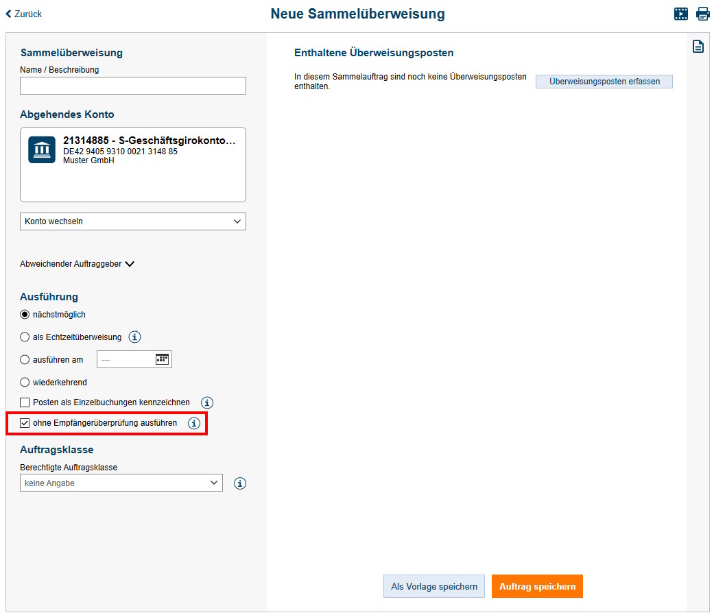 Screenshot Formular Sammelüberweisung