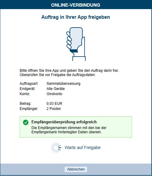 Screenshot Freigabe per Sicherheitsmedium