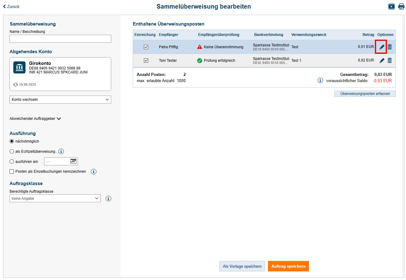 Screenshot Auftrag bearbeiten
