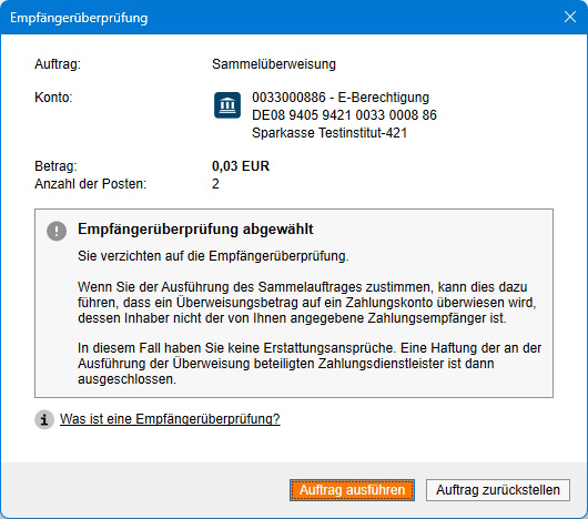Screenshot Ergebnis Empfängerüberprüfung