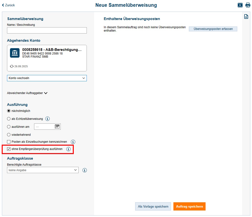 Screenshot Formular Sammelüberweisung