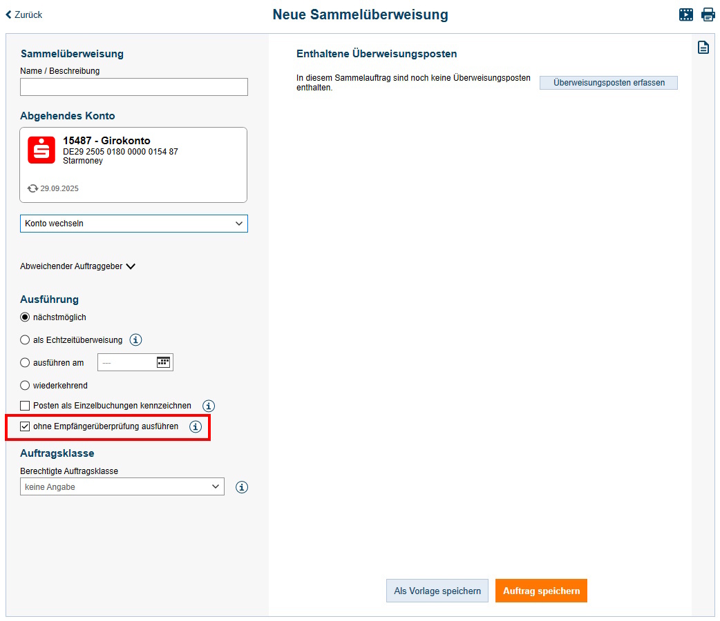 Screenshot Formular Sammelüberweisungen