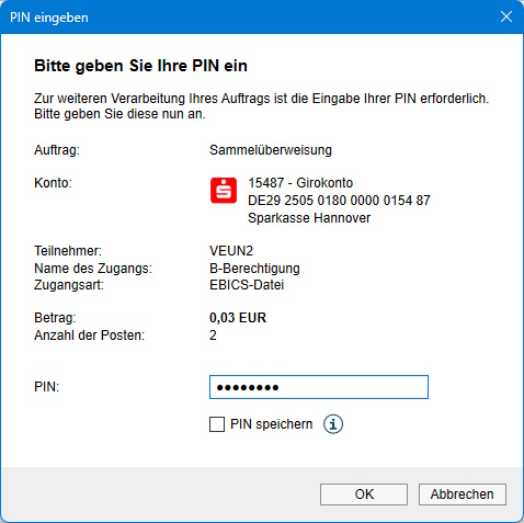Screenshot PIN Abfrage