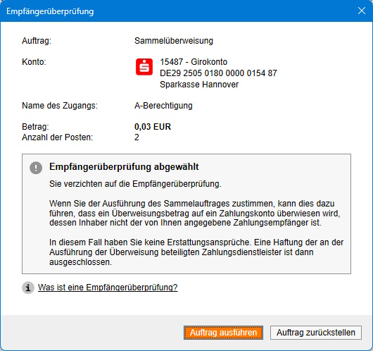 Screenshot Empfängerüberüberprüfung
