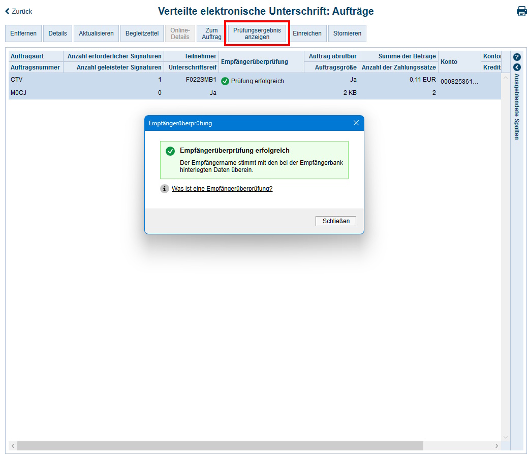 Screenshot VEU Prüfungsergebnisse anzeigen