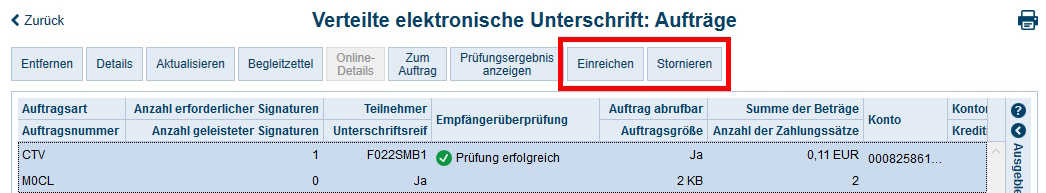 Screenshot VEU Aufträge