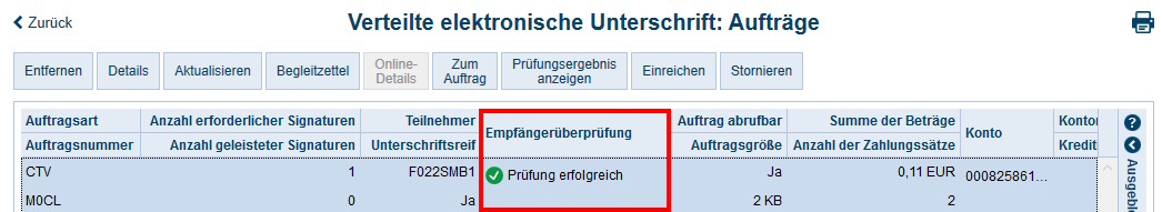 Screenshot VEU Aufträge