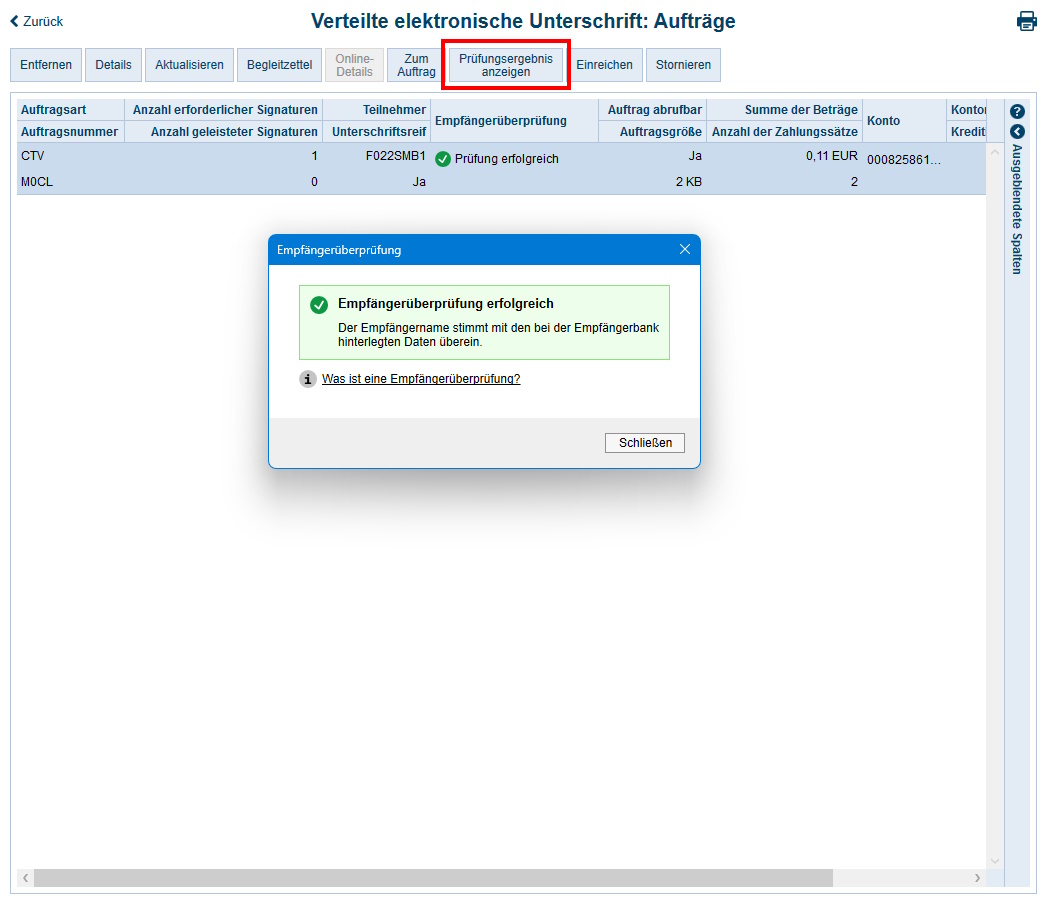 Screenshot VEU Prüfungsergebnisse anzeigen