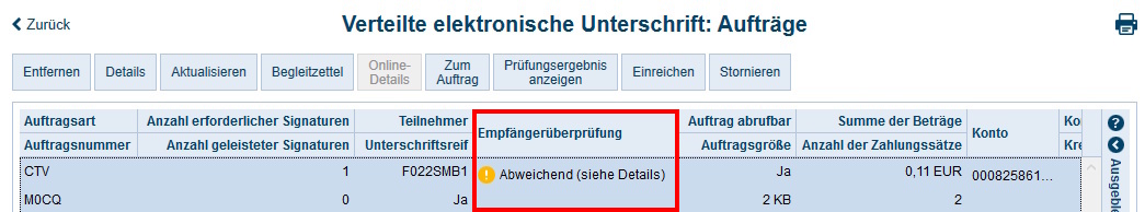 Screenshot VEU Aufträge