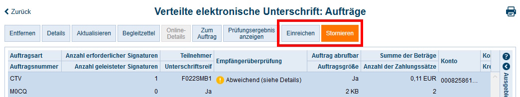 Screenshot VEU Aufträge