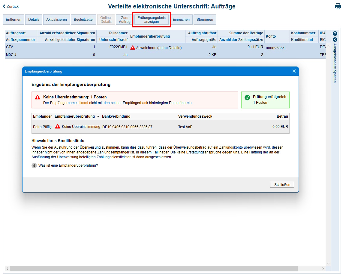 Screenshot VEU Prüfungsergebnisse anzeigen