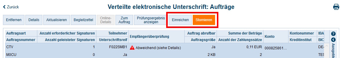 Screenshot VEU Aufträge