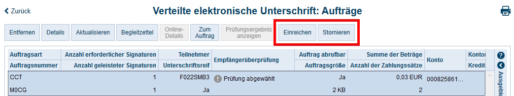 Screenshots Verteilte Elektronische Unterschriften-Aufträge