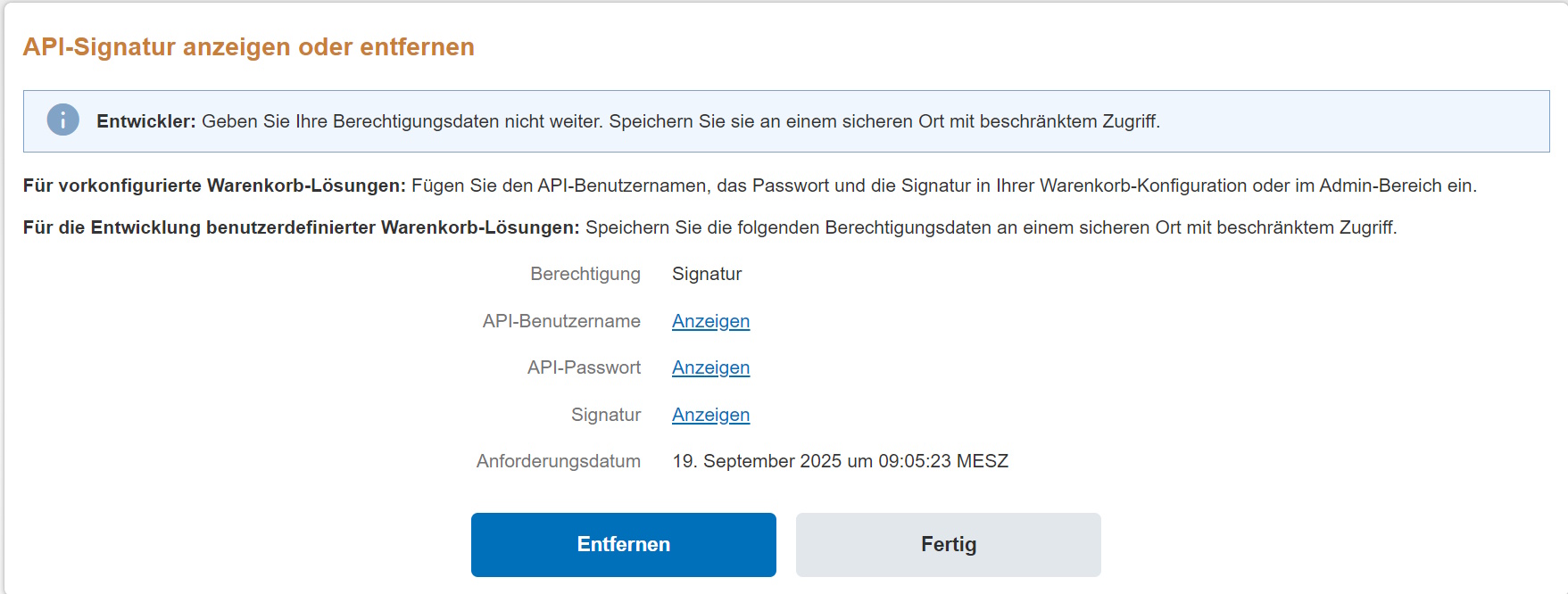 Screenshot API-Signatur anzeigen