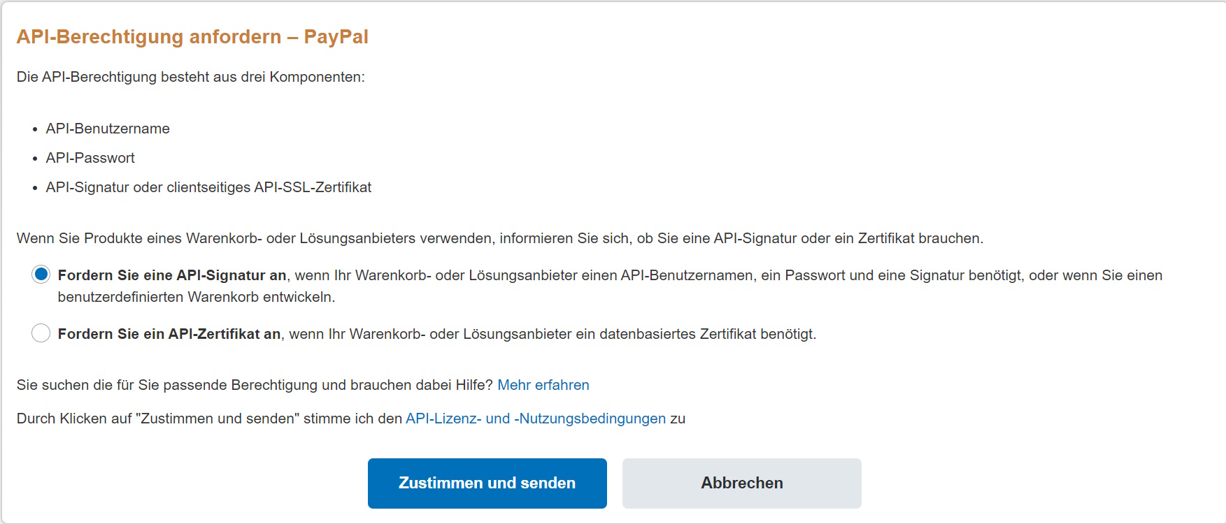 Screenshot API-Berechtigung anfordern