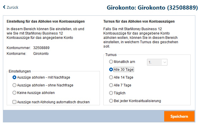 Screenshot Einstellungen für Kontoauszüge