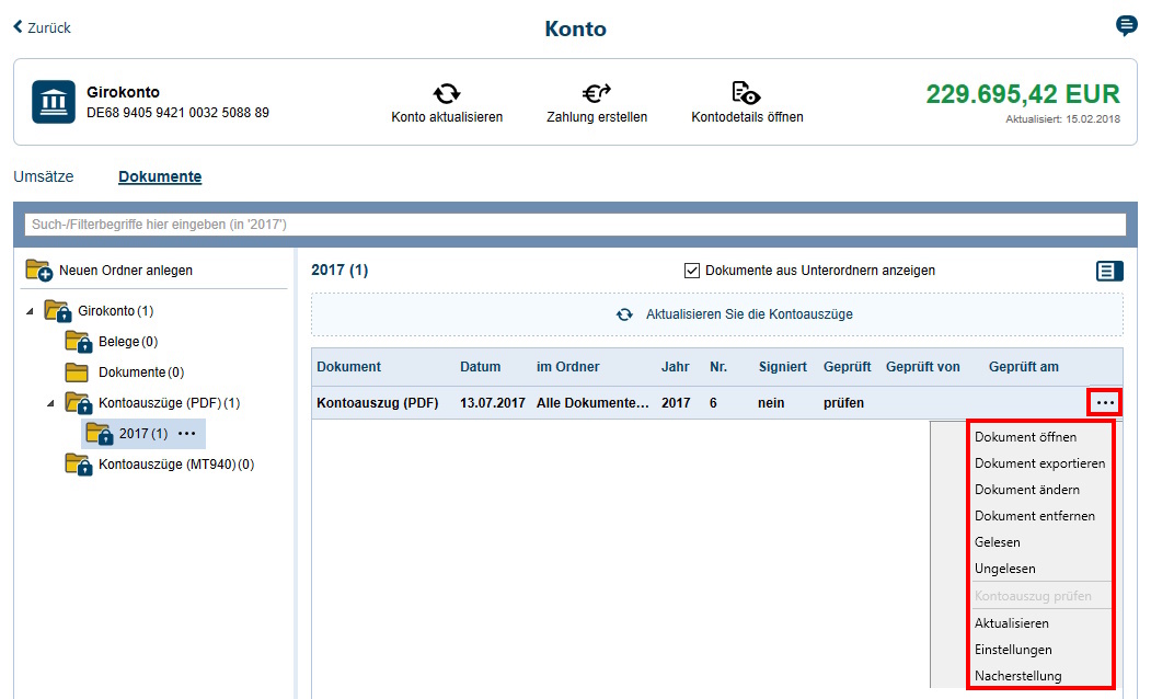 Screenshot Maske Dokumente