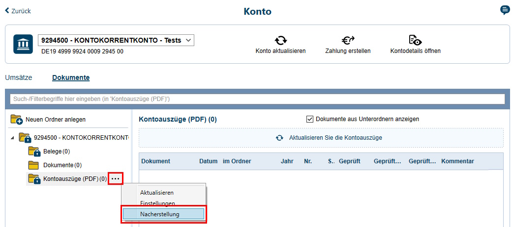 Screenshot Maske Kontoauszüge PDF