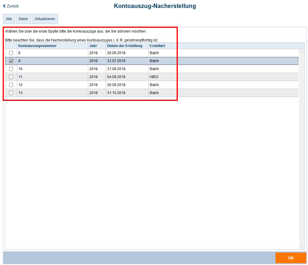 Screenshot Kontoauszug-Nacherstellung