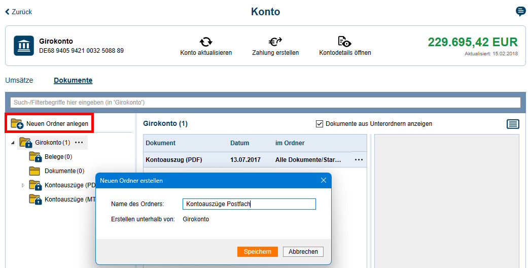 Screenshot Maske Dokumente