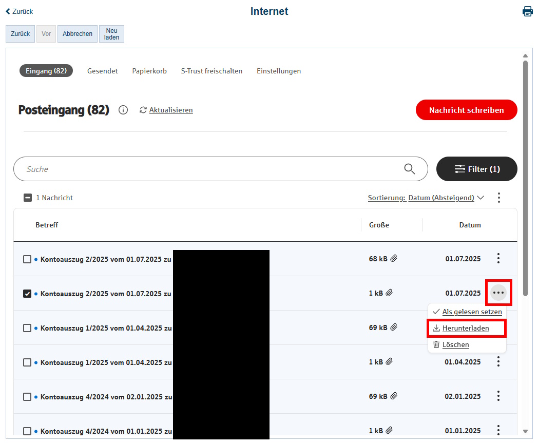 Screenshot elektronisches Postfach-Posteingang