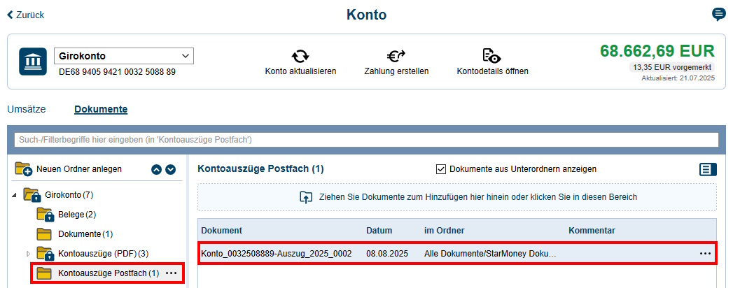 Screenshot Maske Dokumente