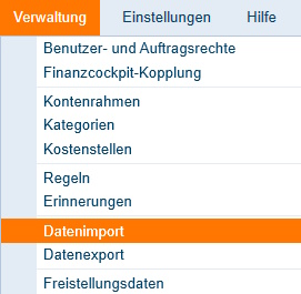 Screenshot Aufruf Importmaske StarMoney Business