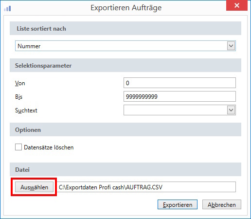 Screenshot Profi cash Export konfigurieren