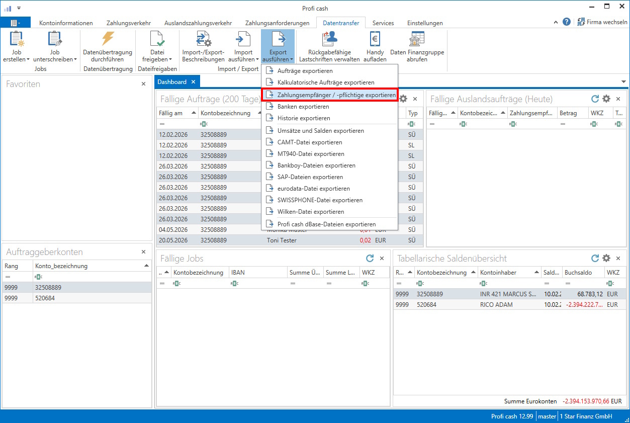 Screenshot Profi cash Exportmenü