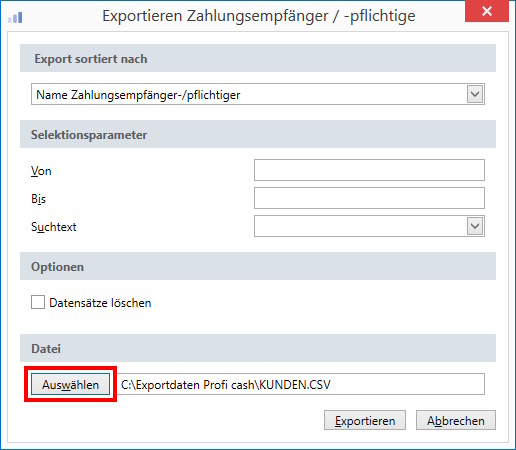 Screenshot Profi cash Export konfigurieren