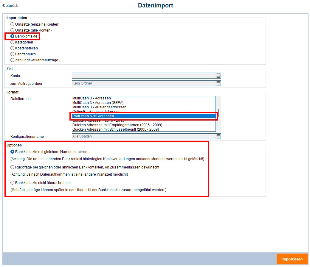 Screenshot Importmenü StarMoney Business