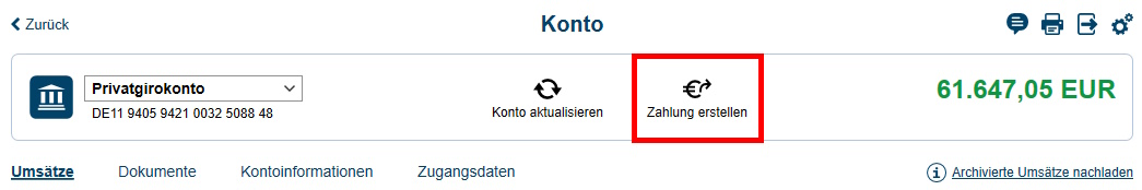 Neue Funktionsleiste Girokonto