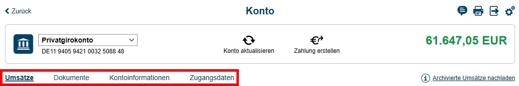 Neue Funktionsleiste Girokonto