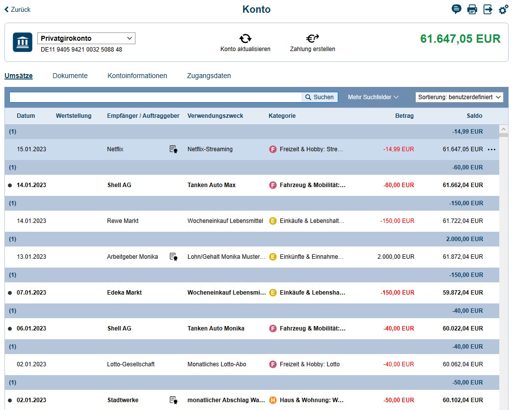 Kontodetails Girokonto