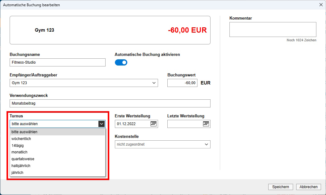 Screenshot Detailansicht Buchungen