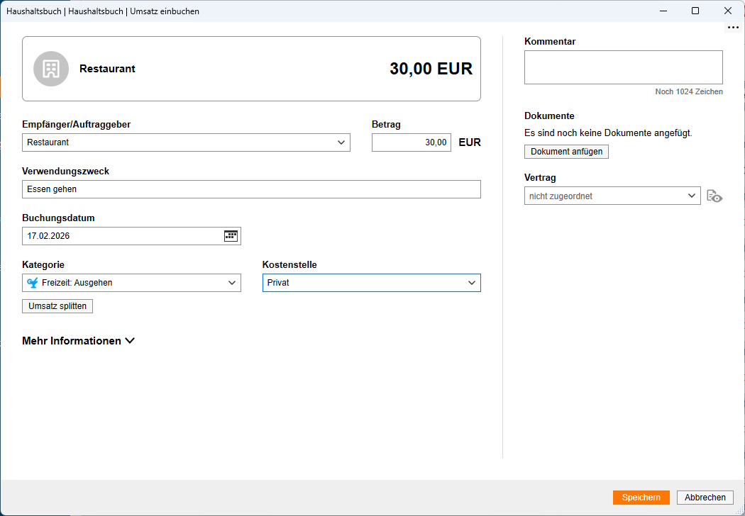 Screenshot Detailansicht einer Buchung