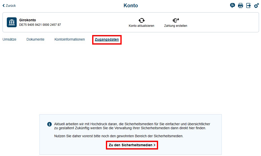 Ansicht:Kontodetails_Aufruf Zugangsdaten