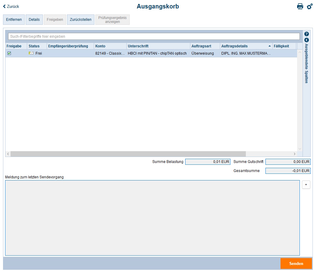 Ansicht: Ausgangskorb