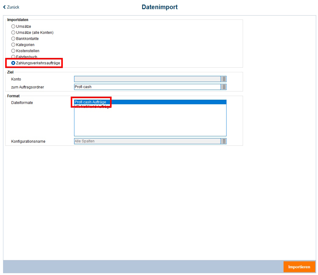 Screenshot Importmenü StarMoney Deluxe