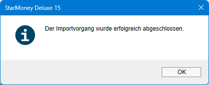 Screenshot Hinweismeldung zum Import in StarMoney Deluxe
